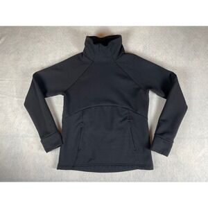 Athleta Womens Funnel Neck Sweatshirt Fleece Black Zip Pockets Neck XS